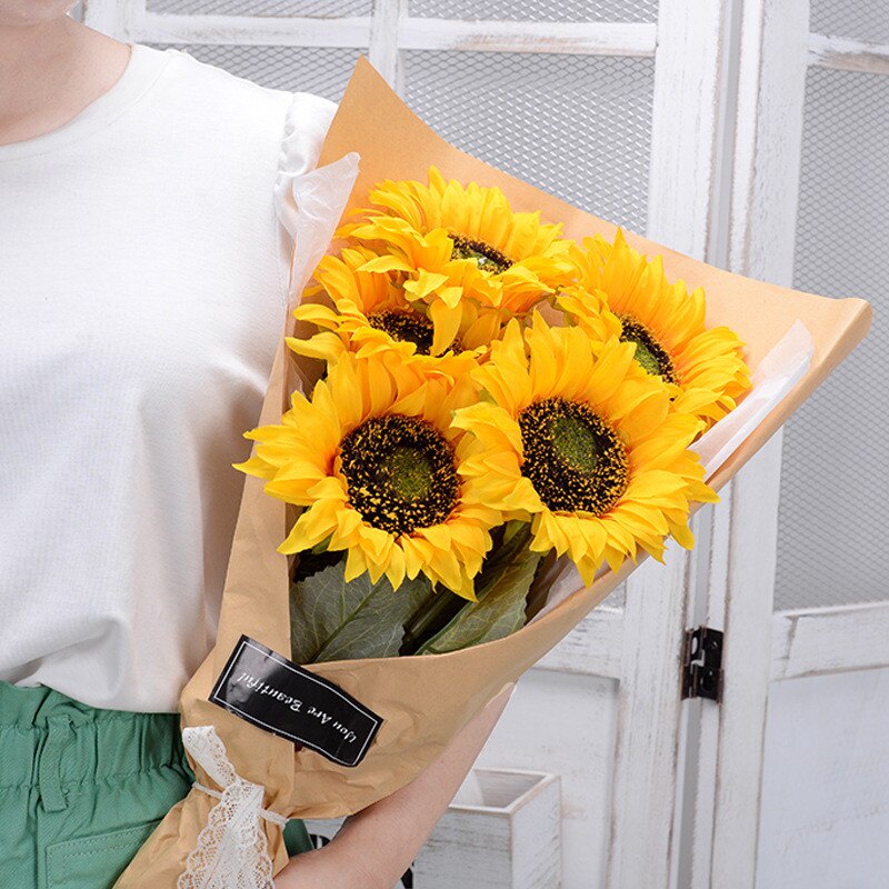 5 heads Artificial Sunflower Bouquet Silk Sunflower Fake Flower DIY ...