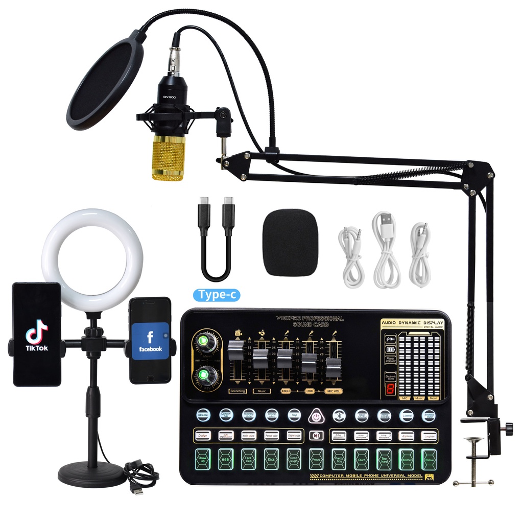 Professional live sound card equipment full set of BM800 microphone K
