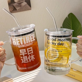 1000ml Cute Glass Cups Aesthetic With Lid And Straw For Cold Hot Coffee Mug  Big Glasses Cup For Drinks Water Tea Milk Juice Beer