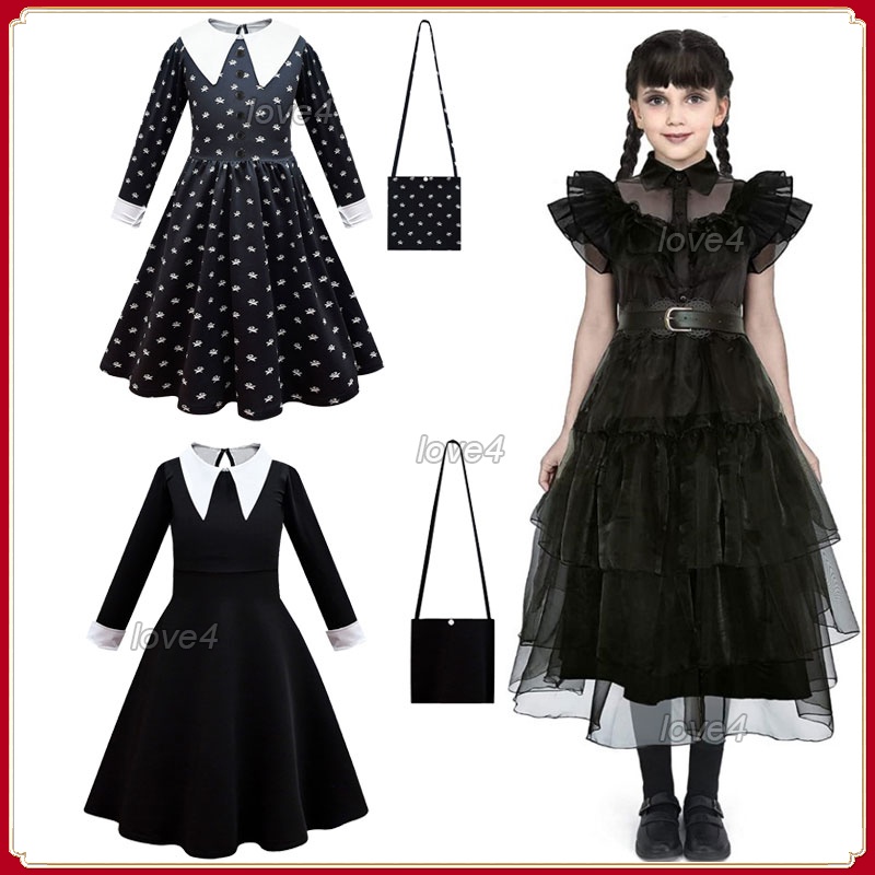 Wednesday Dress Outfit for Kids Girl Addams Family Desses+black Bag ...