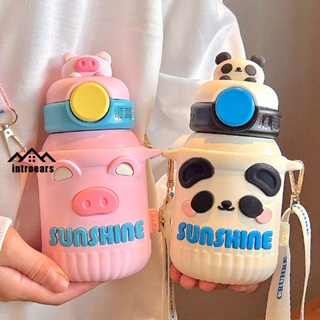 550ML Thermos Bottle Stainless Steel Thermal Water Bottle Cute Frog Panda  With Straw Mug Tumbler Vacuum Flask Cup Portable Kids