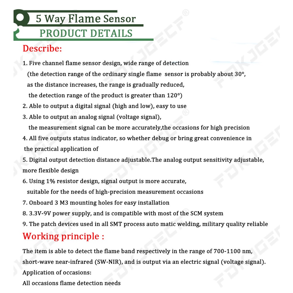5 Way Flame Sensor Module 5 Road Digital Analog Signal Dual Output Fire ...