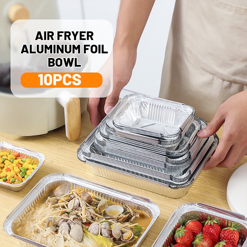 10Pcs Rectangular Tin Foil Tray Airfryer Disposable Food Containers