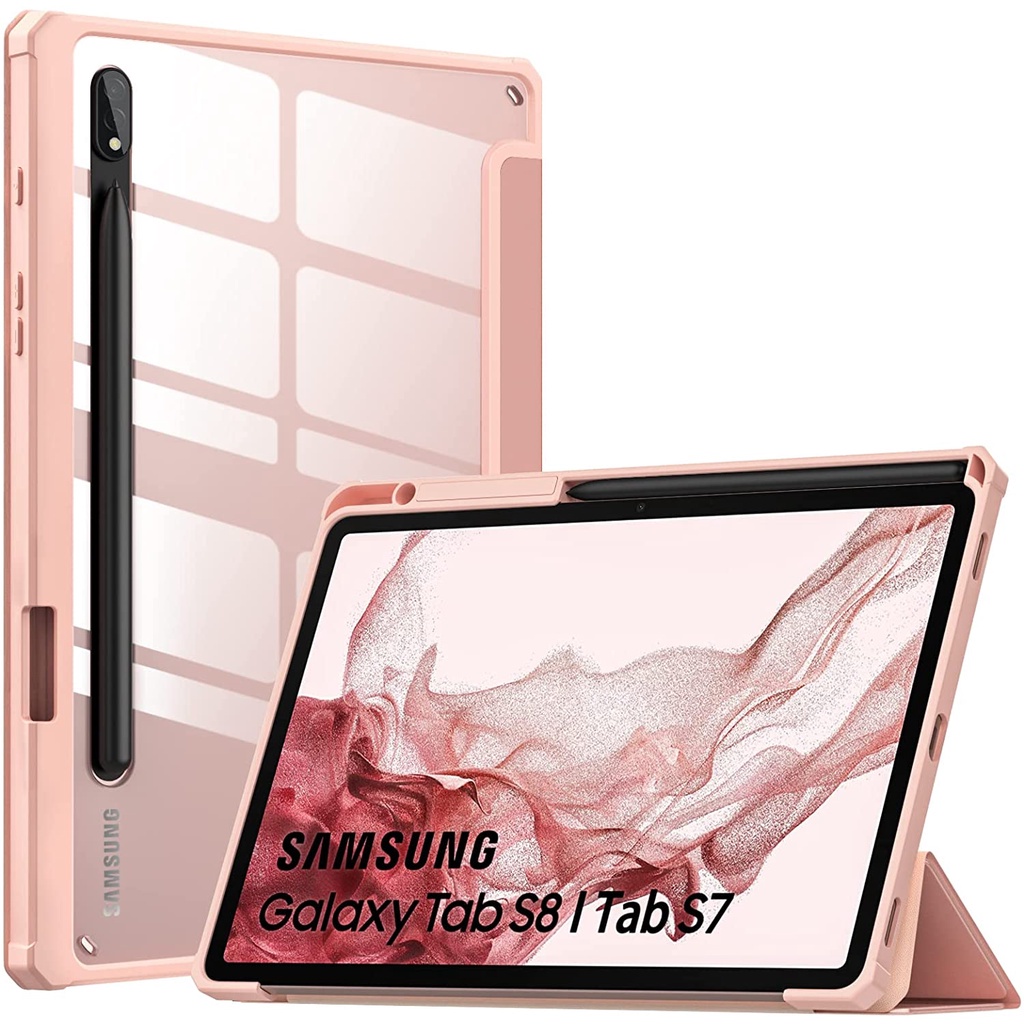 For Samsung Tab S7 FE S7 Plus S8 Plus Pen Holder acrylic Flip Cover ...