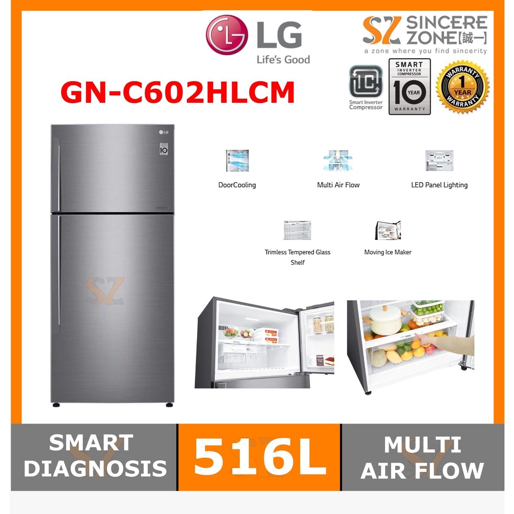 LG GNC602HLCM 516L Top Freezer Fridge in Platinum Silver Finish