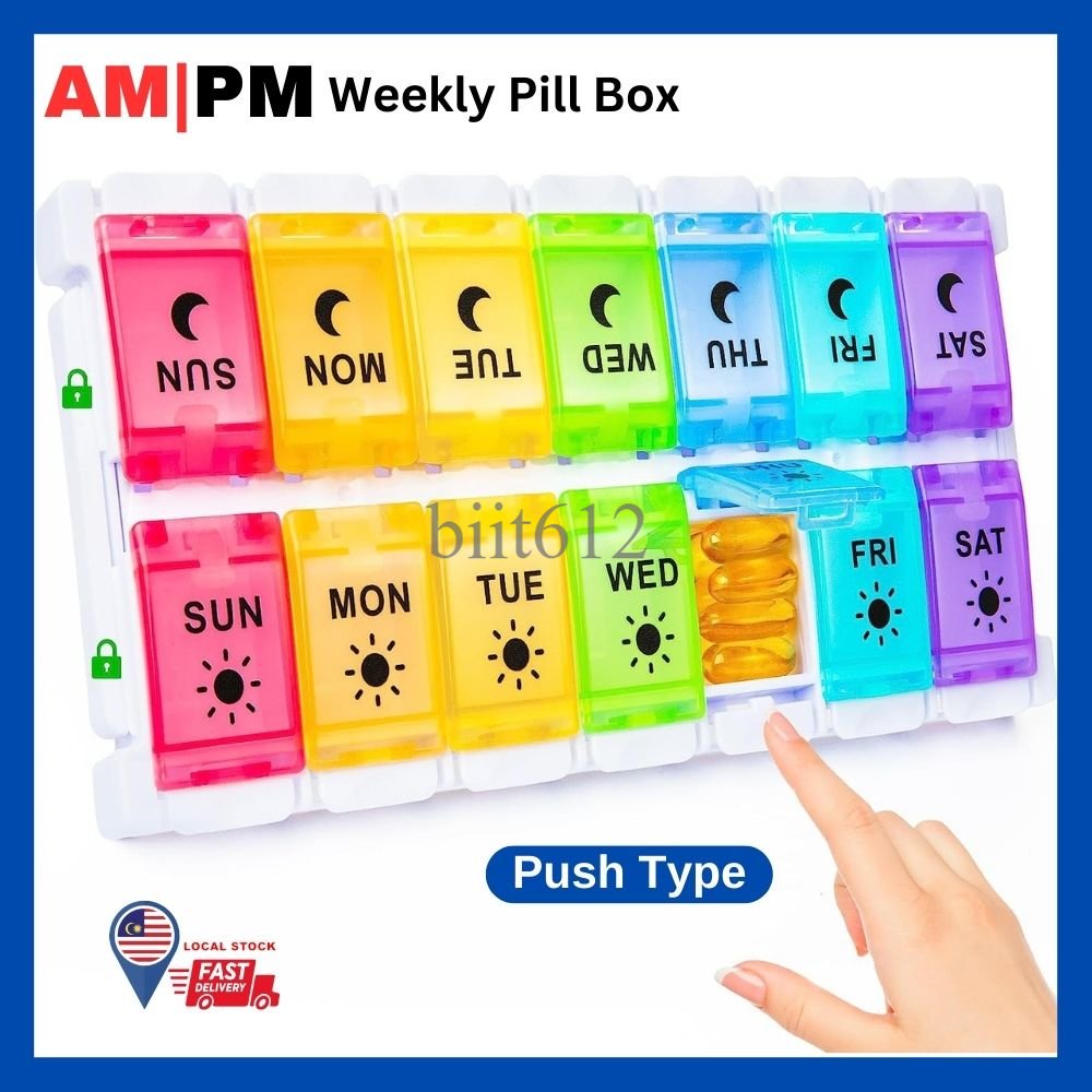 LOCAL STOCK 7 Day Weekly Pill Box Organizer Push Type 2 Times a Day ...