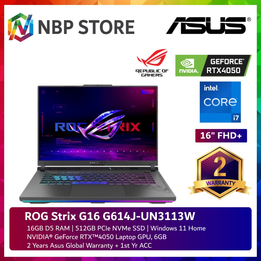 Asus Rog Strix G16 G614j Un3114w 16 Fhd 165hz Gaming Laptop I7 13650hx 16gb 512gb Ssd 4785