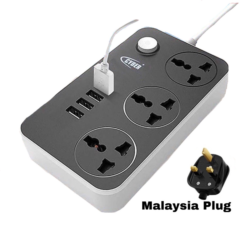 MYB_ MALAYSIA PLUG 4 USB Port 3 Universal Power Strip Extension Plug ...