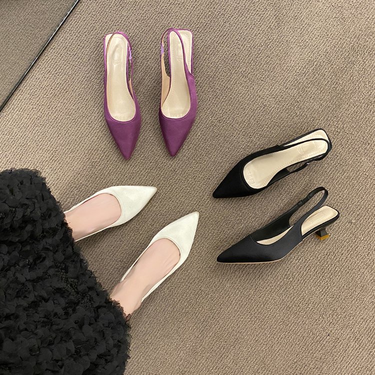 One-line Buckle Satin Mid-Heel Shoes (3-5cm) Stiletto Heel 35-42