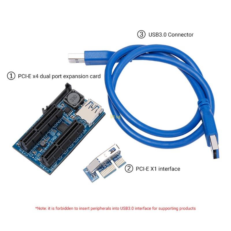 BT PCIE 1X to Dual Port PCIE X4 Extension Card Raiser Adapter