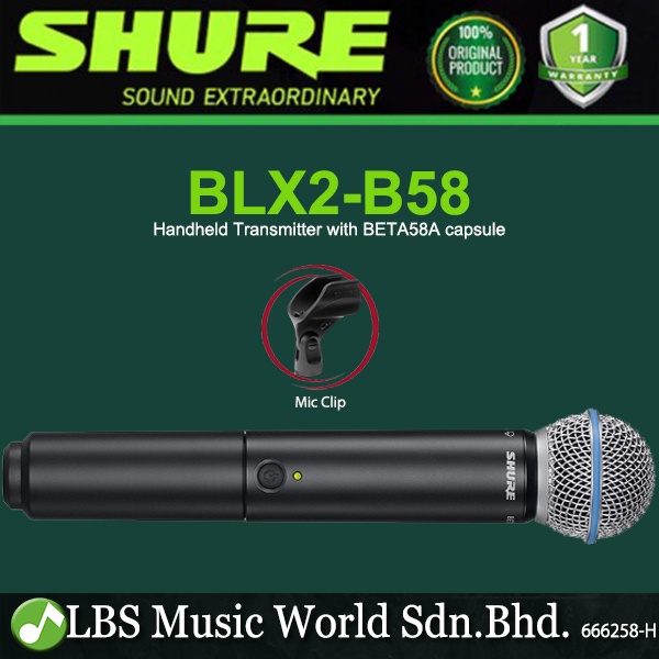 Shure BLX2/B58 Dynamic Vocal Mic Handheld Wireless Microphone