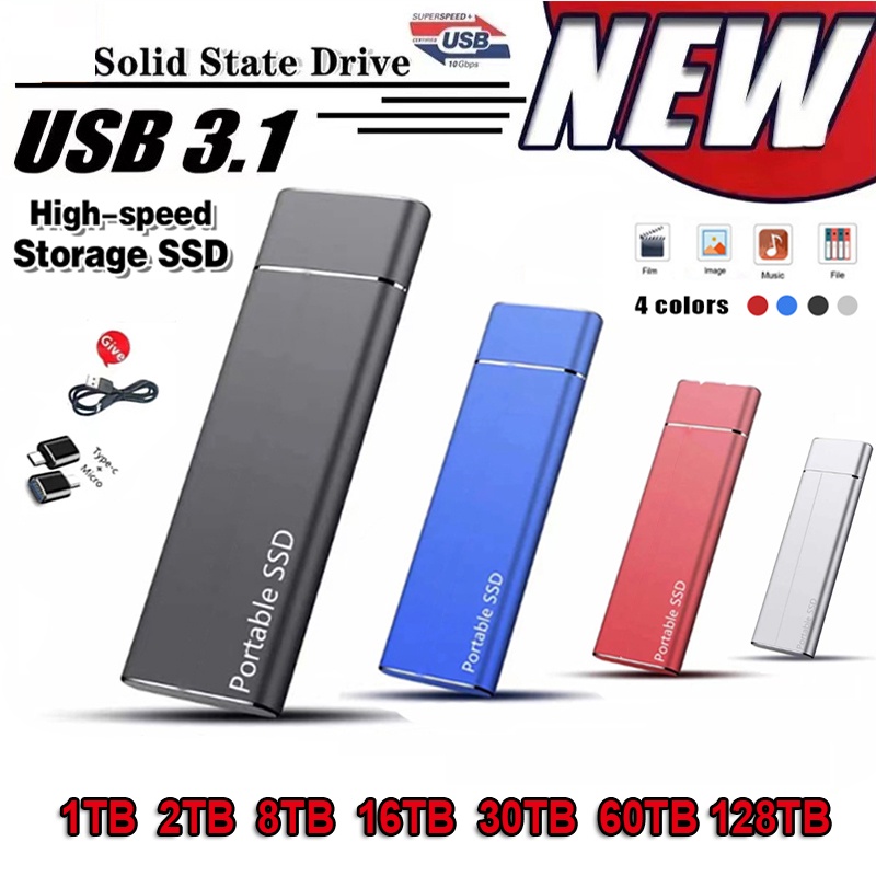Portable SSD 1TB 2TB 8tb 16tb 30tb 60tb 128tb Solid State External Hard Drive USB3.1/TYPEC
