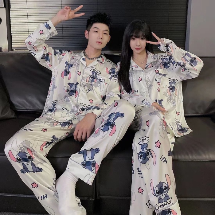 M-5XL Female Comfy Silk Women's Pyjamas Short Sleeve V-neck Cartoon  Sleepwear Pajamas for Women Baju Tidur