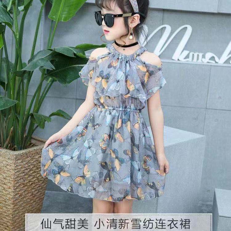 4-12Years Kids Girls Chiffon Floral Dress Flower Print Off Shoulder ...