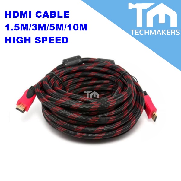 HDMI Cable 1.5M/3M/5M/10M High Speed Quality V1.4 3D FULL HD 1080P TV Projector Computer PC Laptop TechMakers