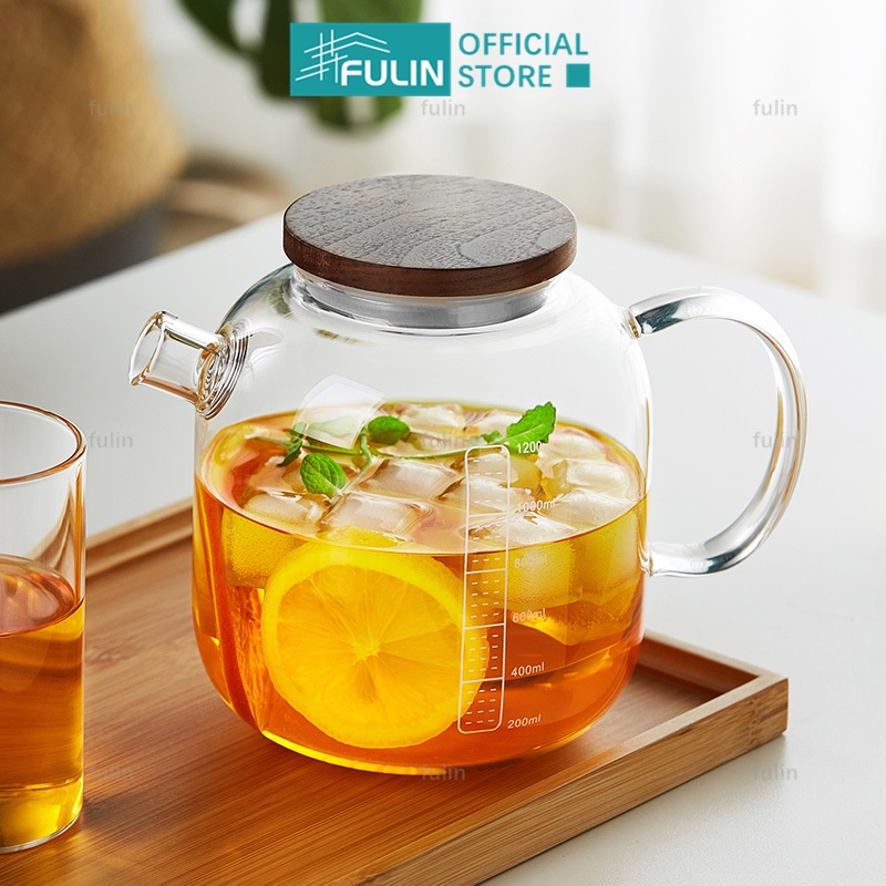 1.2L Glass Teapot with Scale Flower Teapot Heat Resistant Glass Pot