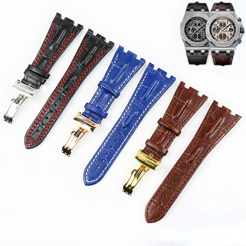 Watch Accessories Bone Grain Leather Strap Folding Buckle for AP 15703