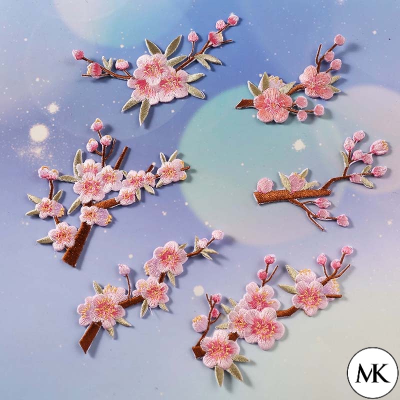 MK Flower Branch Applique Embroidery Sewing Patch Iron on Glue Sakura