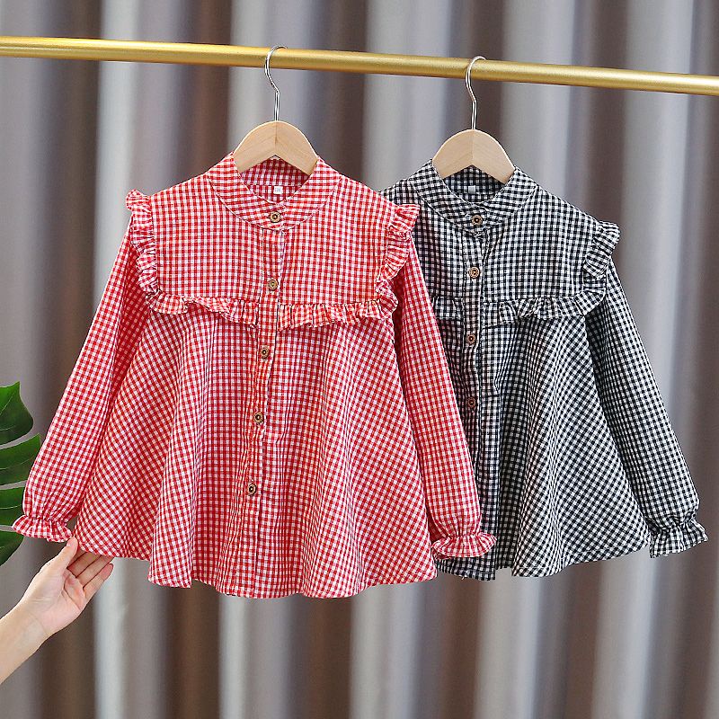Shirt Baby Girl Checker Shirt Long Sleeved Shirtcardigan Top Doll