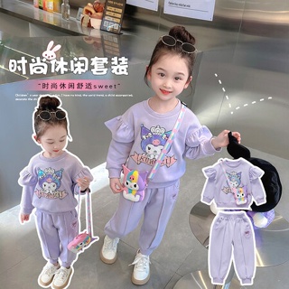 90-140 Children Autumn Suit Girls Purple Cartoon Print Princess