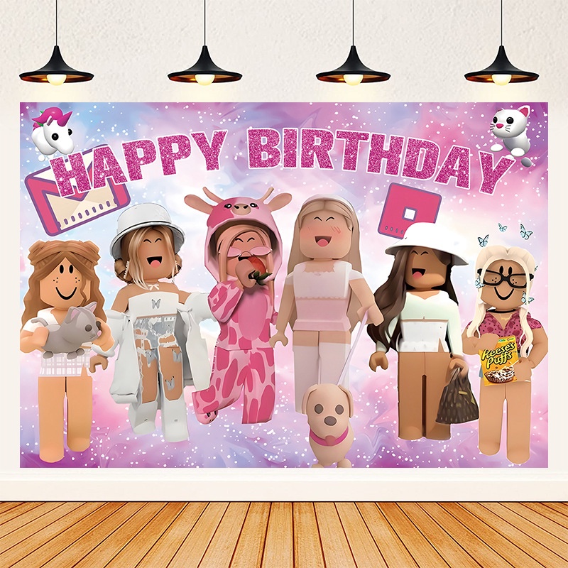 Pink Roblox Backdrop Photography Girls Baby Shower Kids Birthday