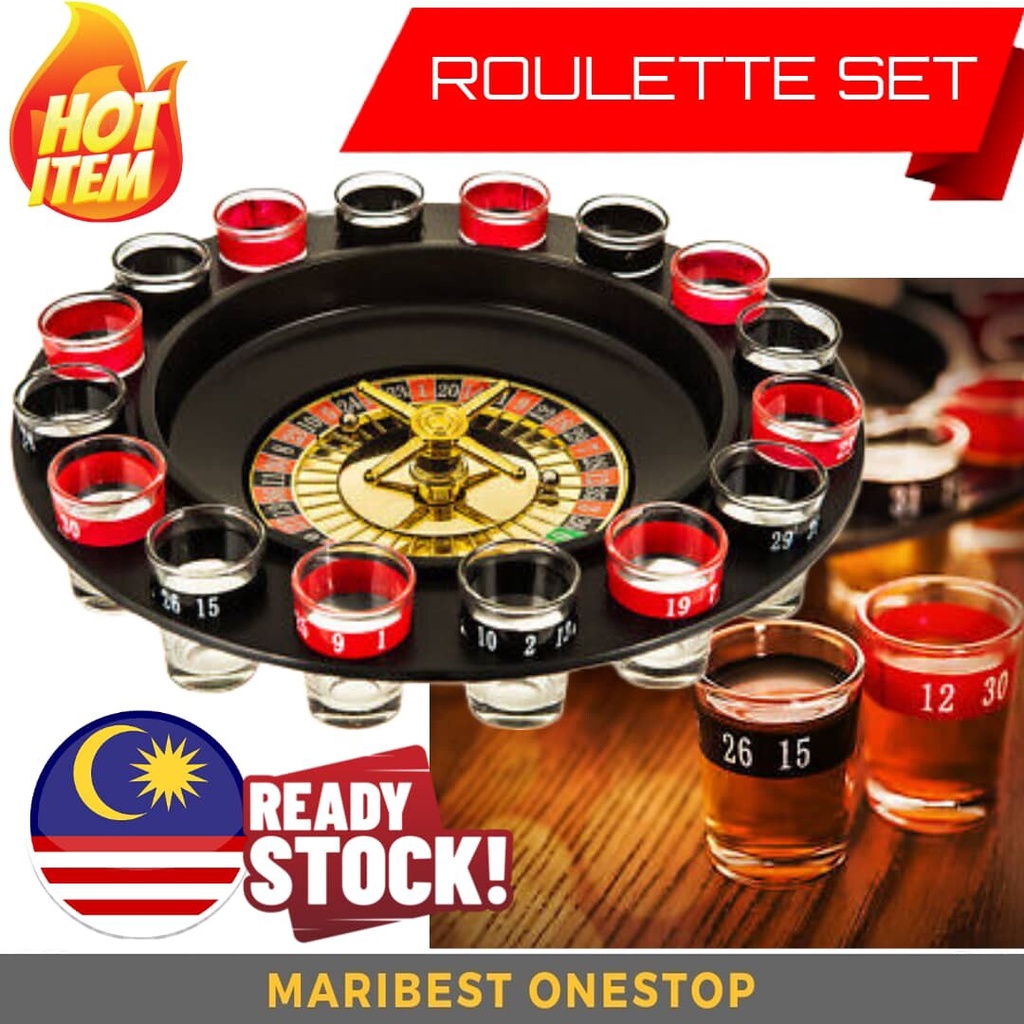 Drinking Roulette Set 16 Shot Glasses Russian Casino Spinning Roulette Poker Chips Drinking Game