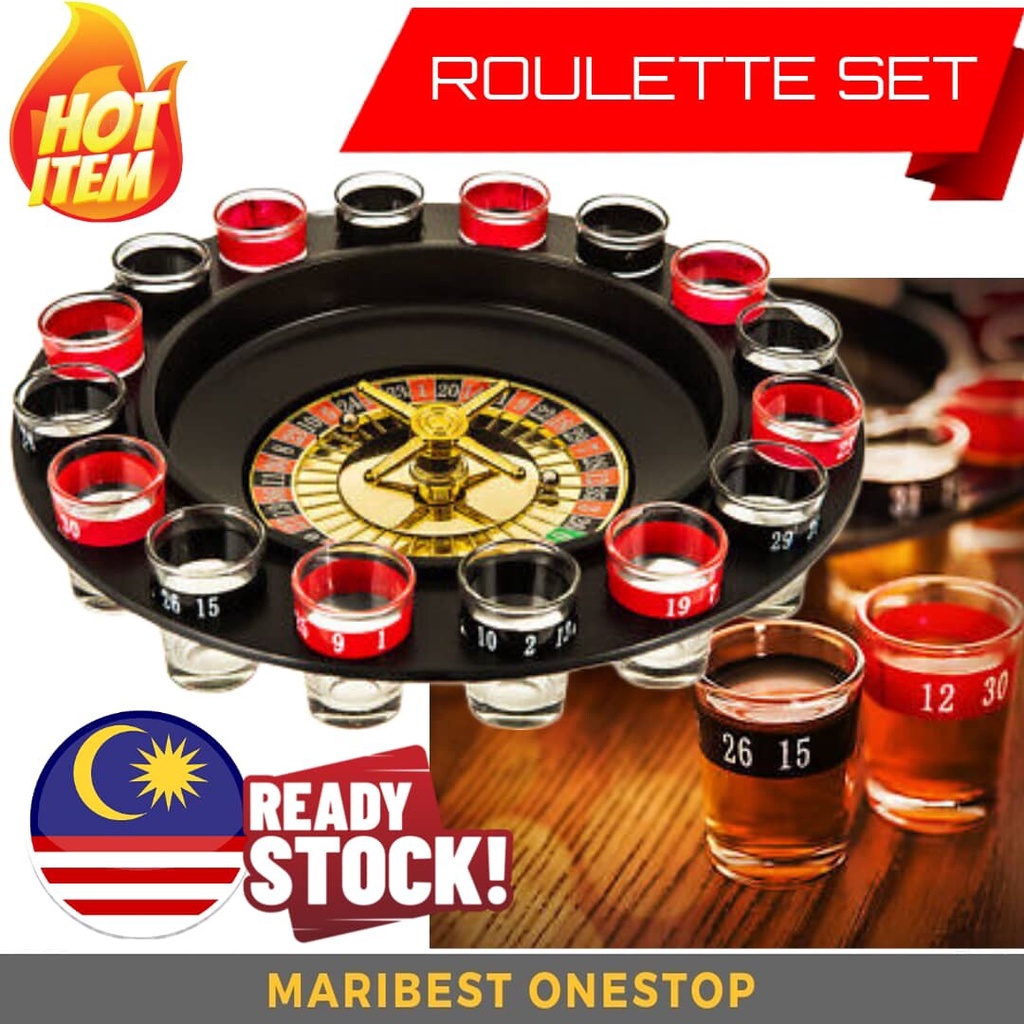 Drinking Roulette Set 16 Shot Glasses Russian Casino Spinning Roulette  Poker Chips Drinking Game Set Party Adult | Shopee Malaysia