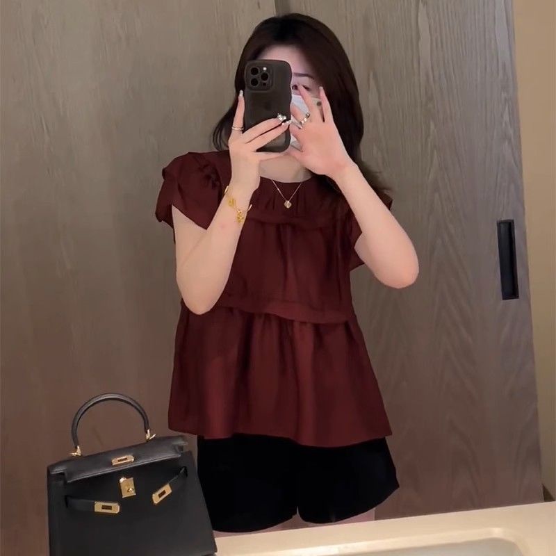 Retro Pleated Ruffled Short-Sleeved Shirt Women Summer New Style Design ...