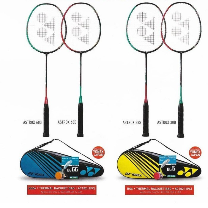 MERAH Free pasang YONEX Racket Logo NEW Color ASTROX 68d Complete SET ...