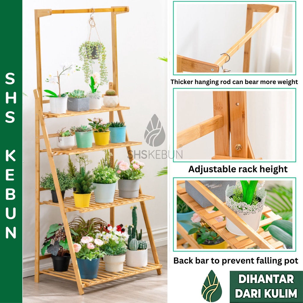 Wooden Rack Foldable Rack 3 Layer Plant Rack Outdoor Flower Rack Rak ...