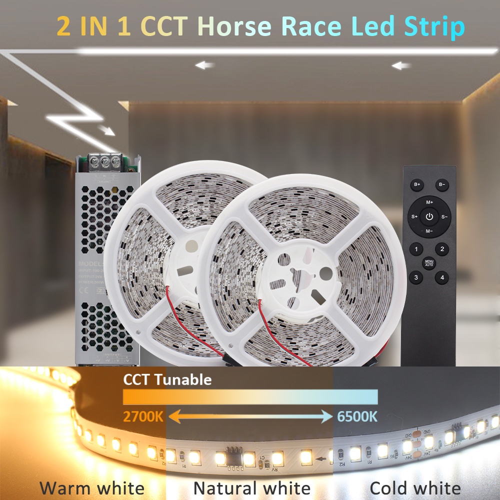 Horse Race Dual Color LED Strip Light 24V 2835 CCT Cool Warm White ...