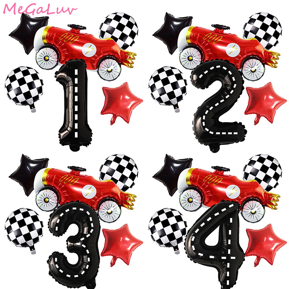 10 Racing Car Latex Balloons - Multicolored - Perfect For Kids Birthday Party Decor