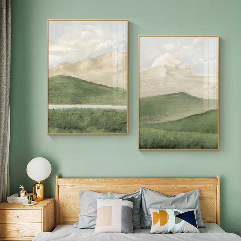 Nordic Landscape Poster Green Mountain Clouds Canvas Painting Print ...