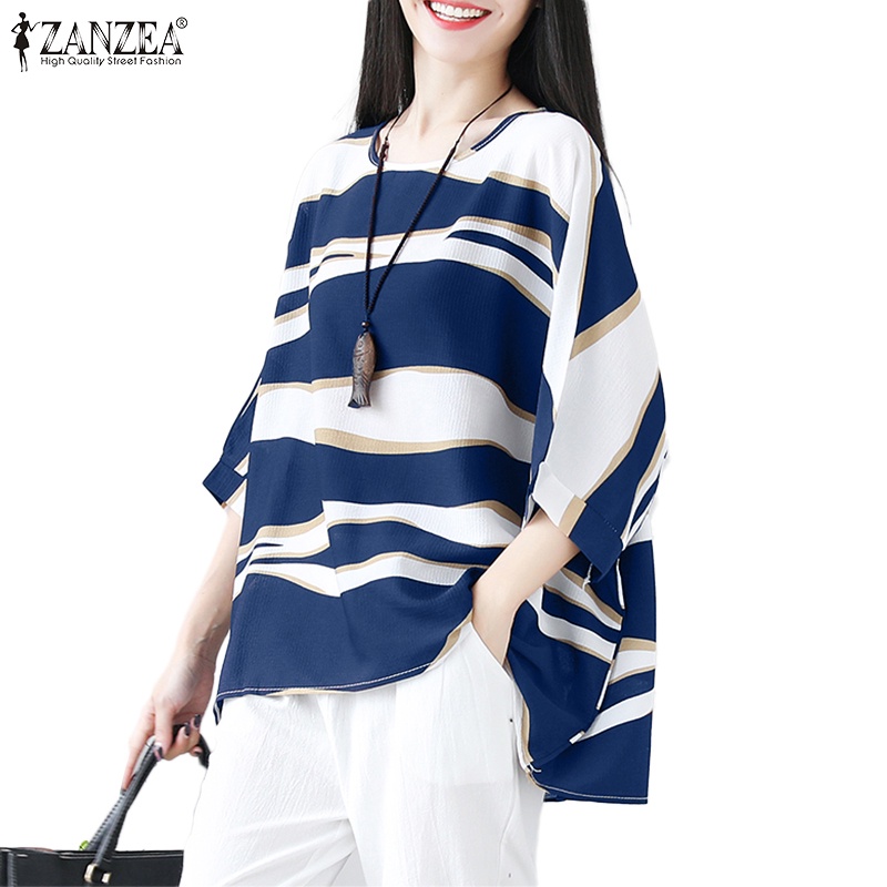 ZANZEA Women Korean Casual Loose Half Sleeve Round Neck Printing Daily ...