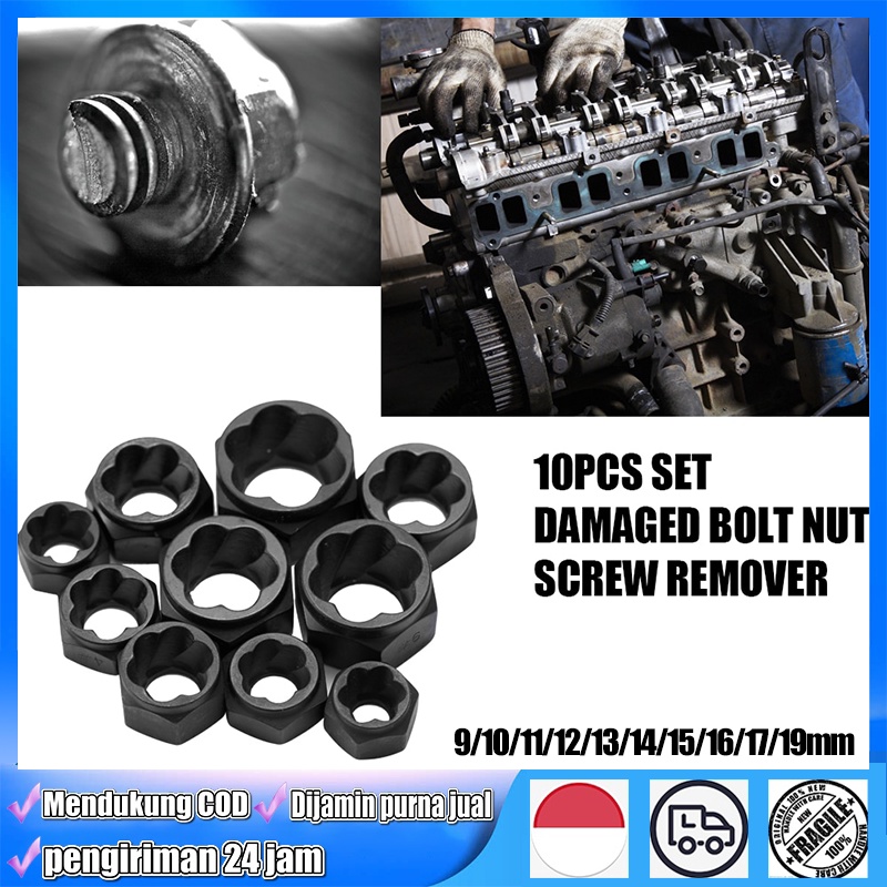 10pcs Broken Nut Bolt Opener Tool 9mm19mm Set Key Ring pass Screw Bolt