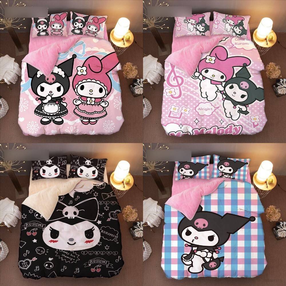 23 My Melody Kuromi 3in1 Bedding Set Bed Sheet Quilt Cover Bedroom ...