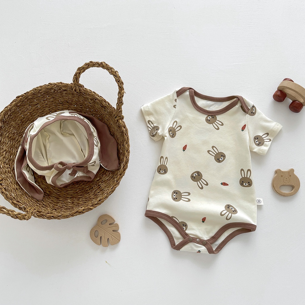 0-24 Months Baby Romper Short Sleeve Cotton Cute Rabbit Prints Bodysuit ...