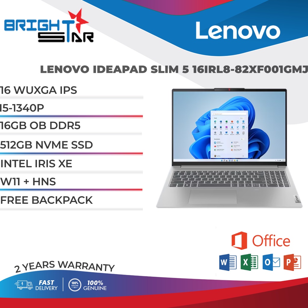 LENOVO IDEAPAD SLIM 5 16IRL8-82XF001GMJ (16 WUXGA IPS / I5-1340P / 16GB ...