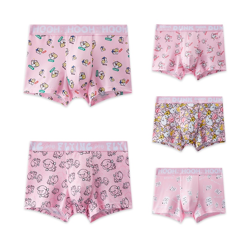 JHKKU Women's Pink Floral Cute Fawn Boxer Briefs Soft Underwear