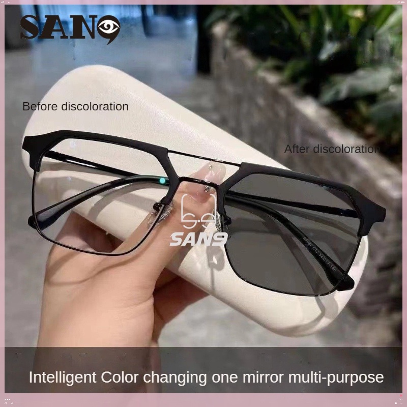 【photochromic Eyeglasses】COD (San9)New Metal Double Beam Anti Blue