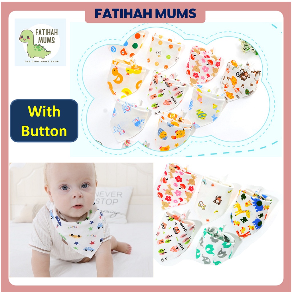 Baby Triangle Bib With Button 100% Cotton Nursery | Shopee Malaysia