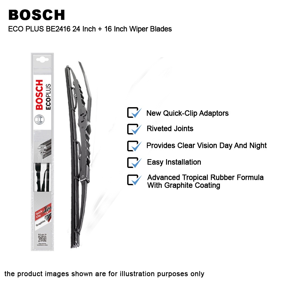 Bosch ECO PLUS BE2416 24 Inch + 16 Inch Wiper Blades New QuickClip