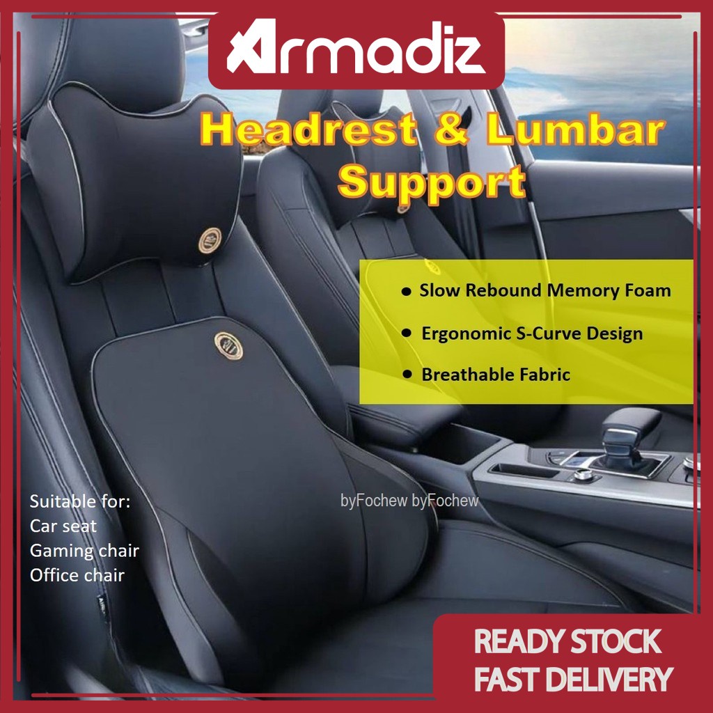 AMZ Memory Foam Headrest Lumbar Support Ergonomic Seat Cushion for Neck ...
