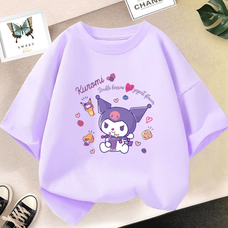 New Kuromi T Shirt 2023 Summer Top Unisex Baby Kids Sanrio Graphic Tshirt Korean Style Tee Tops