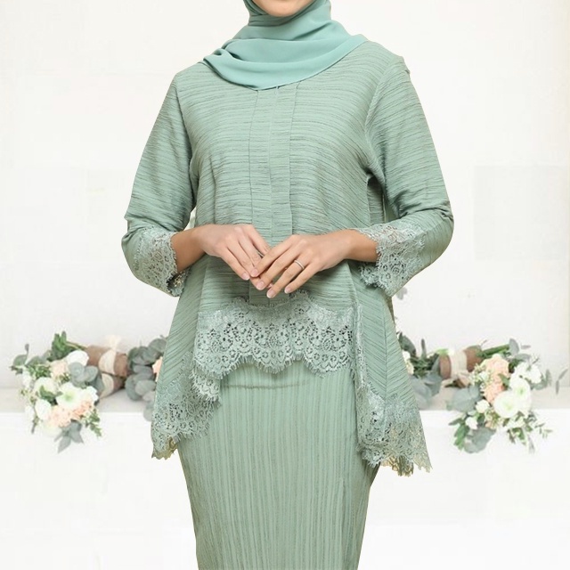 Yeleedon Kebaya Lace Ironless Baju RAYA 2024 Plain Pleated KEBAYA BAJU ...