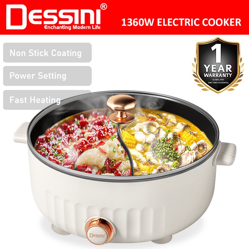 DESSINI ITALY Electric Cooker Hot Pot Steamboat Non Stick Casserole ...