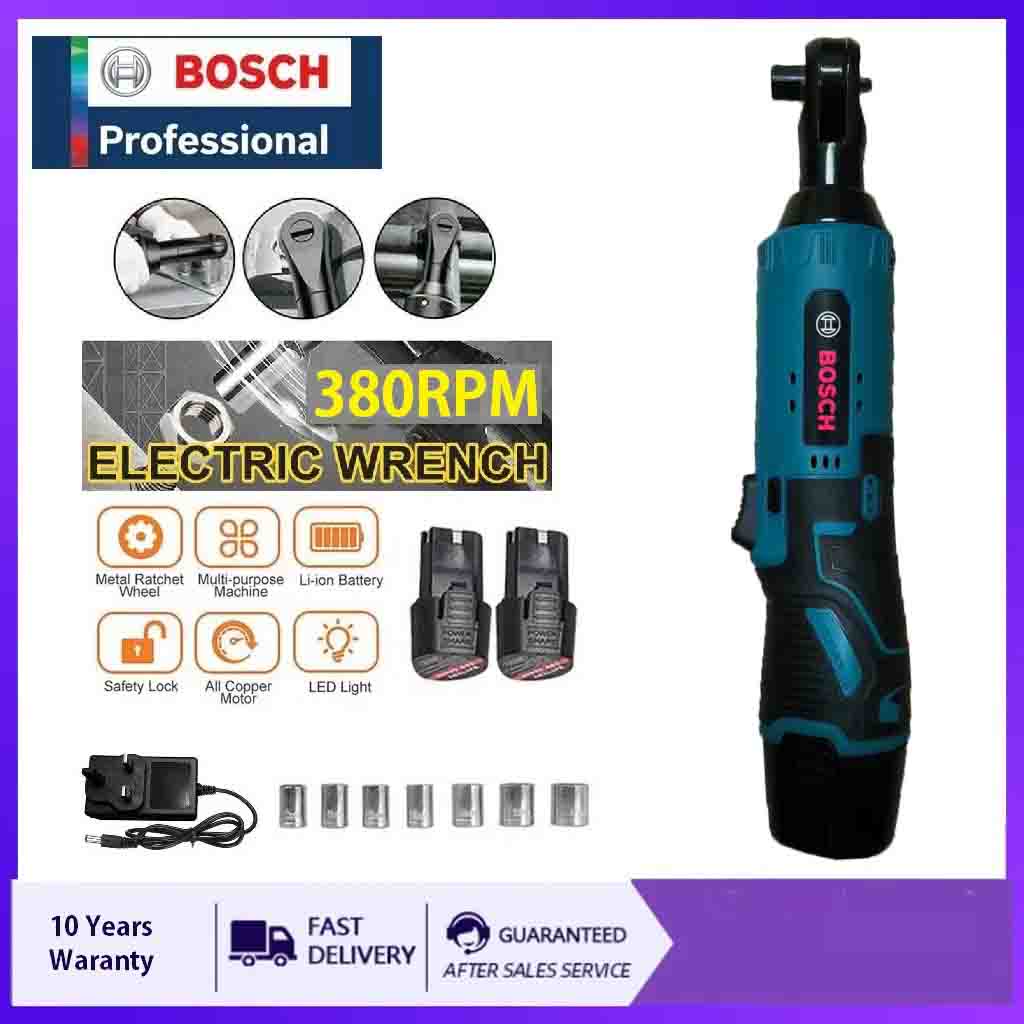 Bosch Cordless Electric Ratchet Wrench with 2 Battery Screw Nut Removal