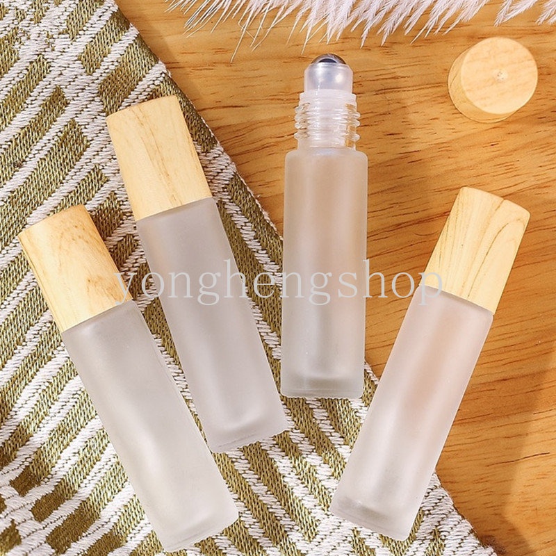 5/10ml Essential Oil Bottle with Roller Ball Frosted Glass Wood Grain ...