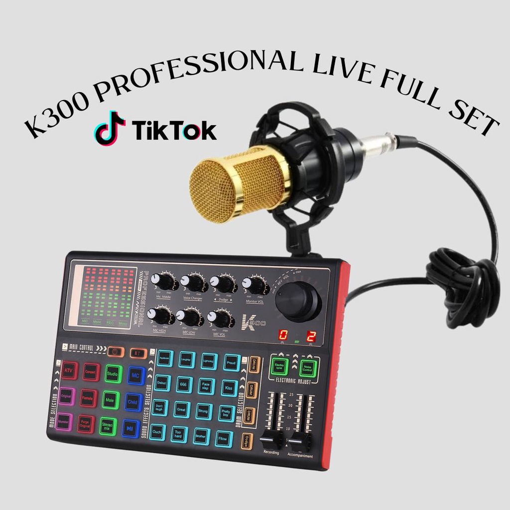 Professional Live Sound Card External Voice Changer Audio Mixer Kit Multiple Sound Effects K300