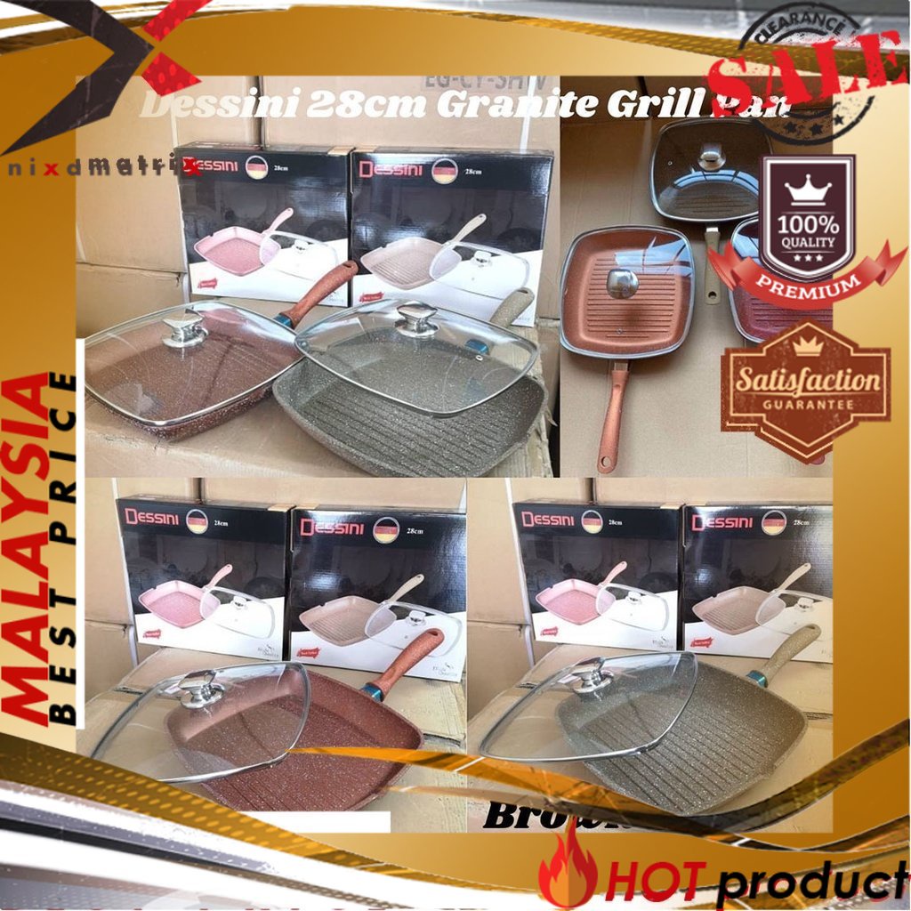 🔥HOT SALES🔥 Dessini 28cm Granite Grill Pan With Glass Lid/ Stone ...